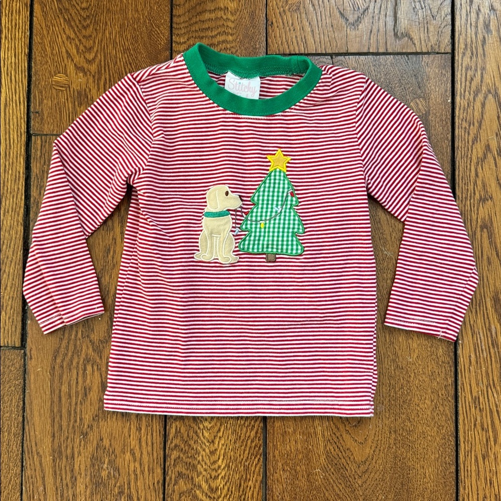 Stitch Fish Christmas appliqué shirt 2T